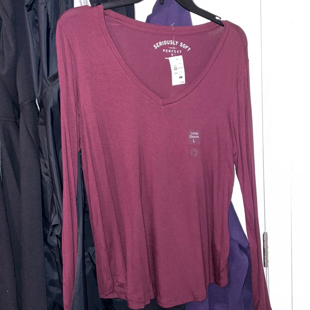 aero soft maroon long sleeve v neck tee